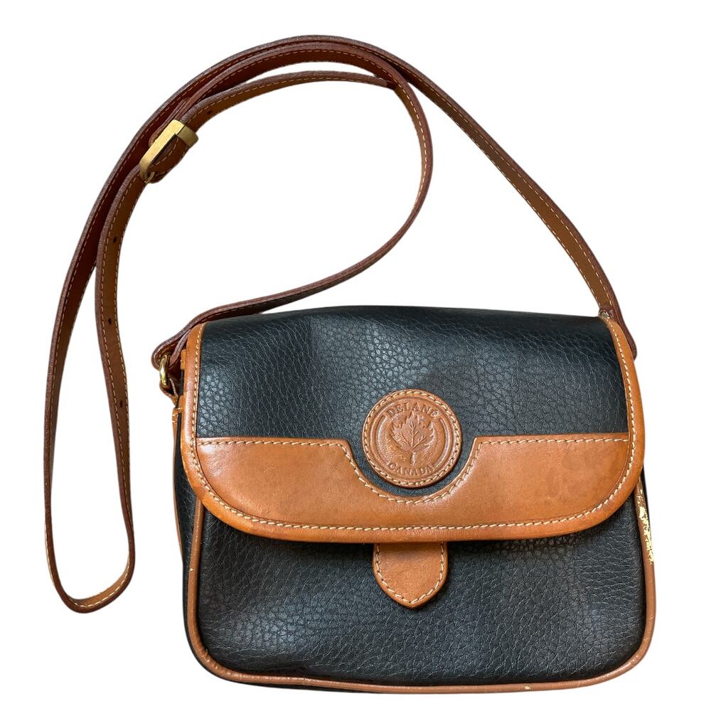 Vintage Delane Crossbody Bag Black & Tan Leather